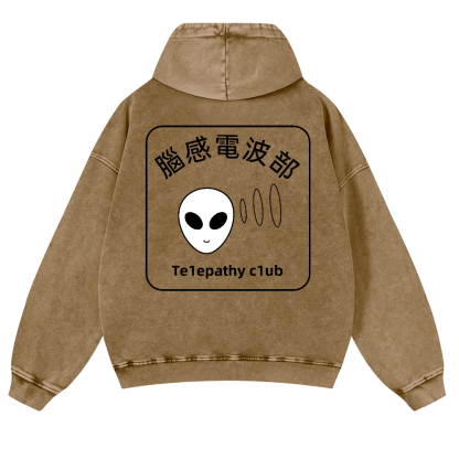 Telepathy Club Vintage Washed Cotton Back Art Hoodie
