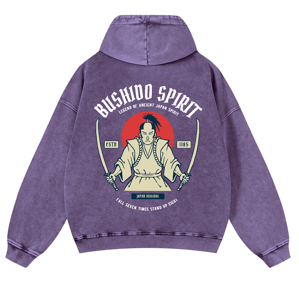 Bushido Spirit Vintage Washed Cotton Back Art Hoodie
