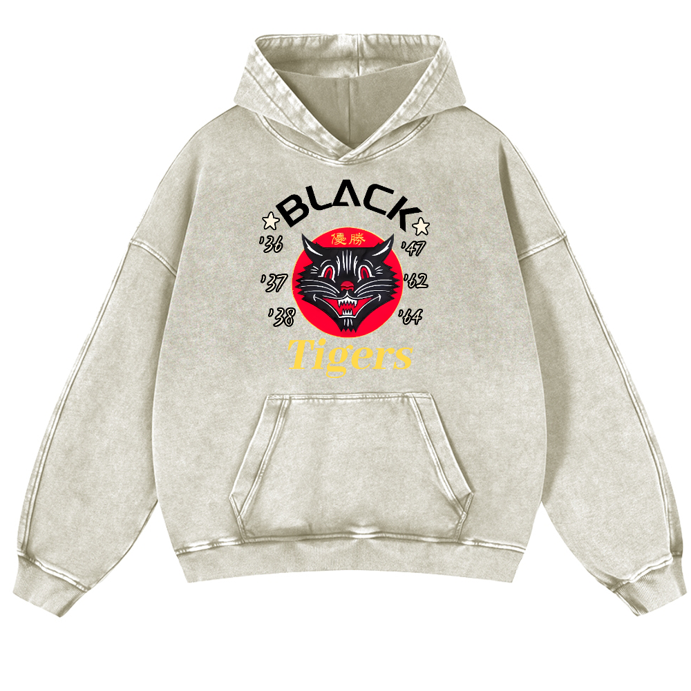 Black Tiger Vintage Washed Thick Cotton Hoodie