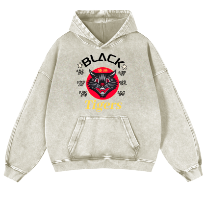 Black Tiger Vintage Washed Thick Cotton Hoodie