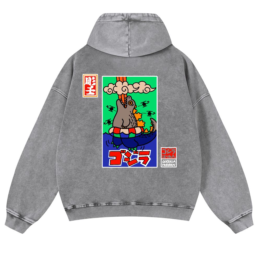 Godzilla Vintage Washed Cotton Back Art Hoodie
