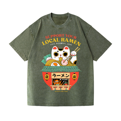 Ramen Cat Vintage Wash Japanese Design T-Shirt