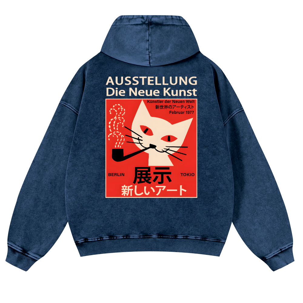 Cat Vintage Washed Cotton Back Art Hoodie