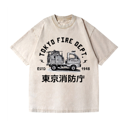 Mini Fire Truck Vintage Wash Japanese Design T-Shirt