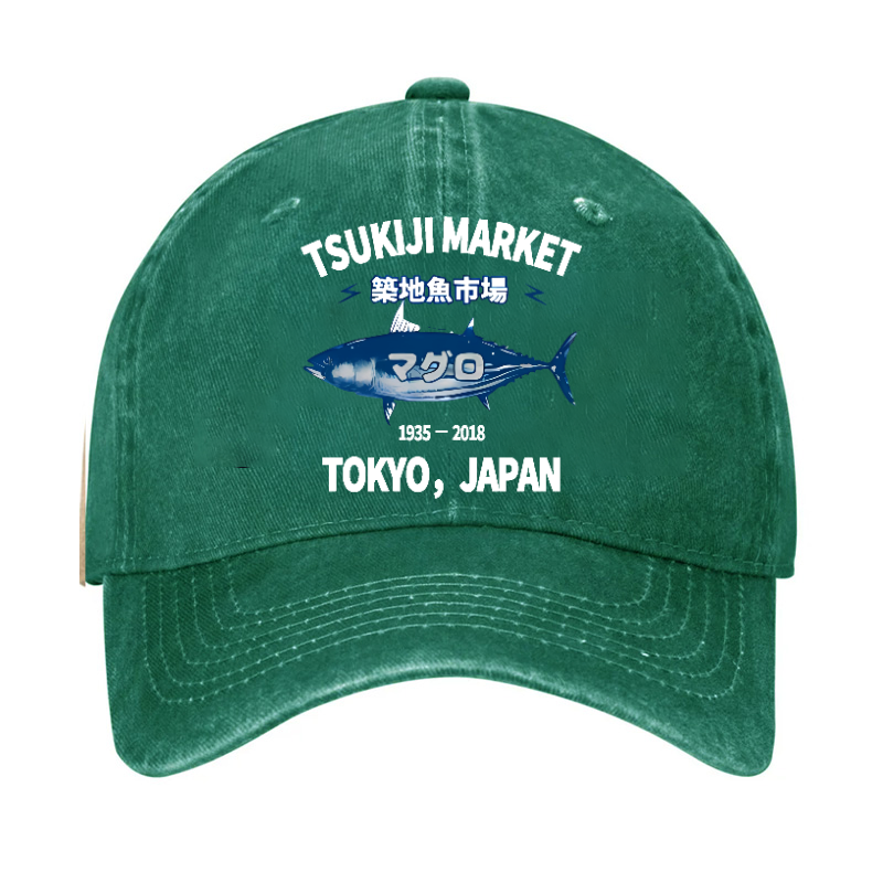 Tsukiji Market Tuna Fish Tokyo Japan Vintage Cotton Cap