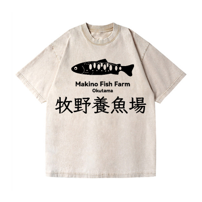 Makino Fish Farm Okutama Vintage Wash Japanese Design T-Shirt