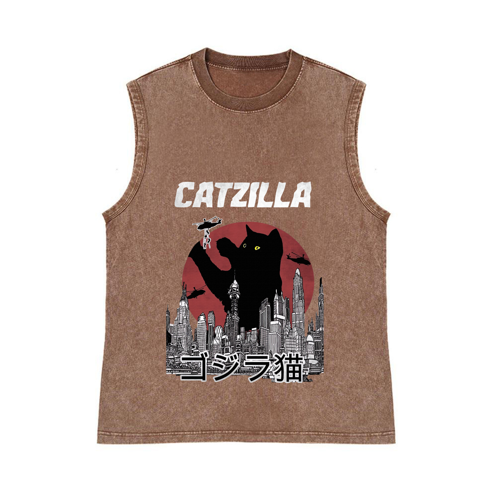 Catzilla Pure Cotton Wash-Dyed Sleeveless Tank Top