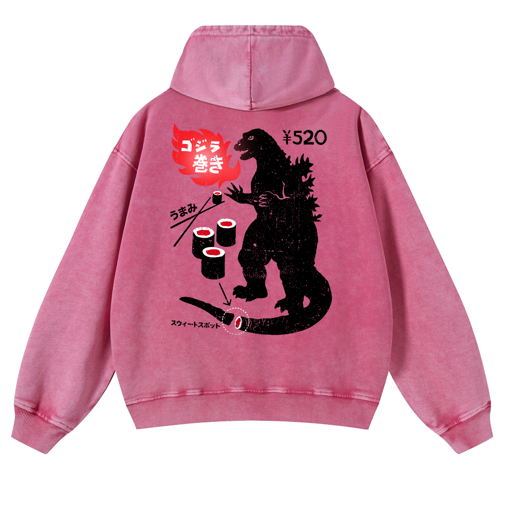 Godzilla Sushi Vintage Washed Cotton Back Art Hoodie
