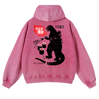 Godzilla Sushi Vintage Washed Cotton Back Art Hoodie