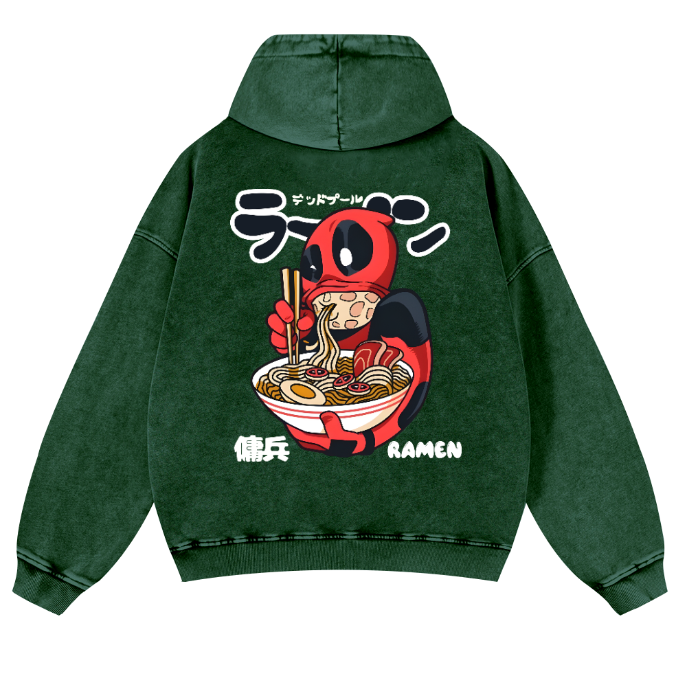 Ramen Hero Vintage Washed Cotton Back Art Hoodie