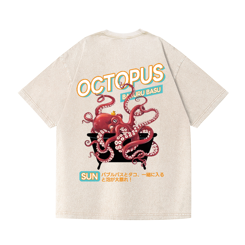 Bubble Bath Octopus Vintage Wash Japanese Design Back Art T-Shirt