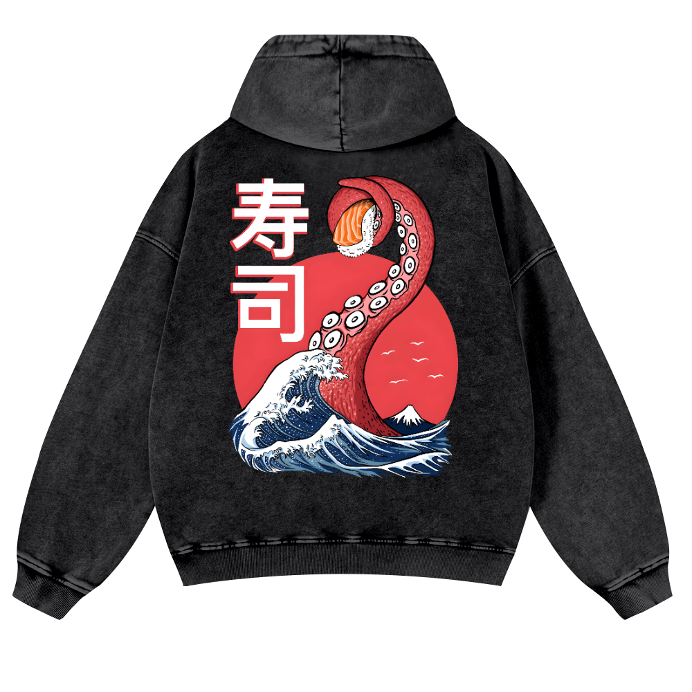 Sushi Octopus Vintage Washed Cotton Back Art Hoodie