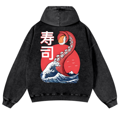 Sushi Octopus Vintage Washed Cotton Back Art Hoodie