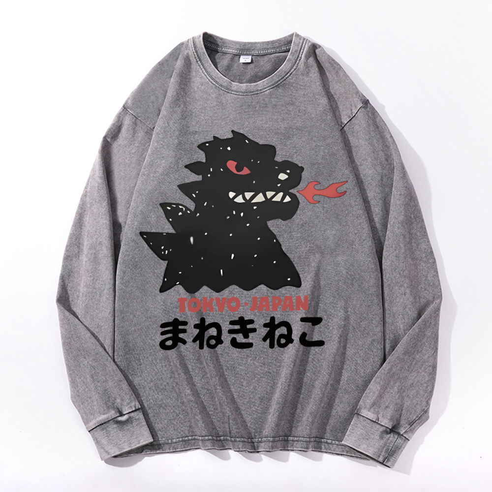 Godzilla Vintage Cotton Wash Crewneck Sweatshirt