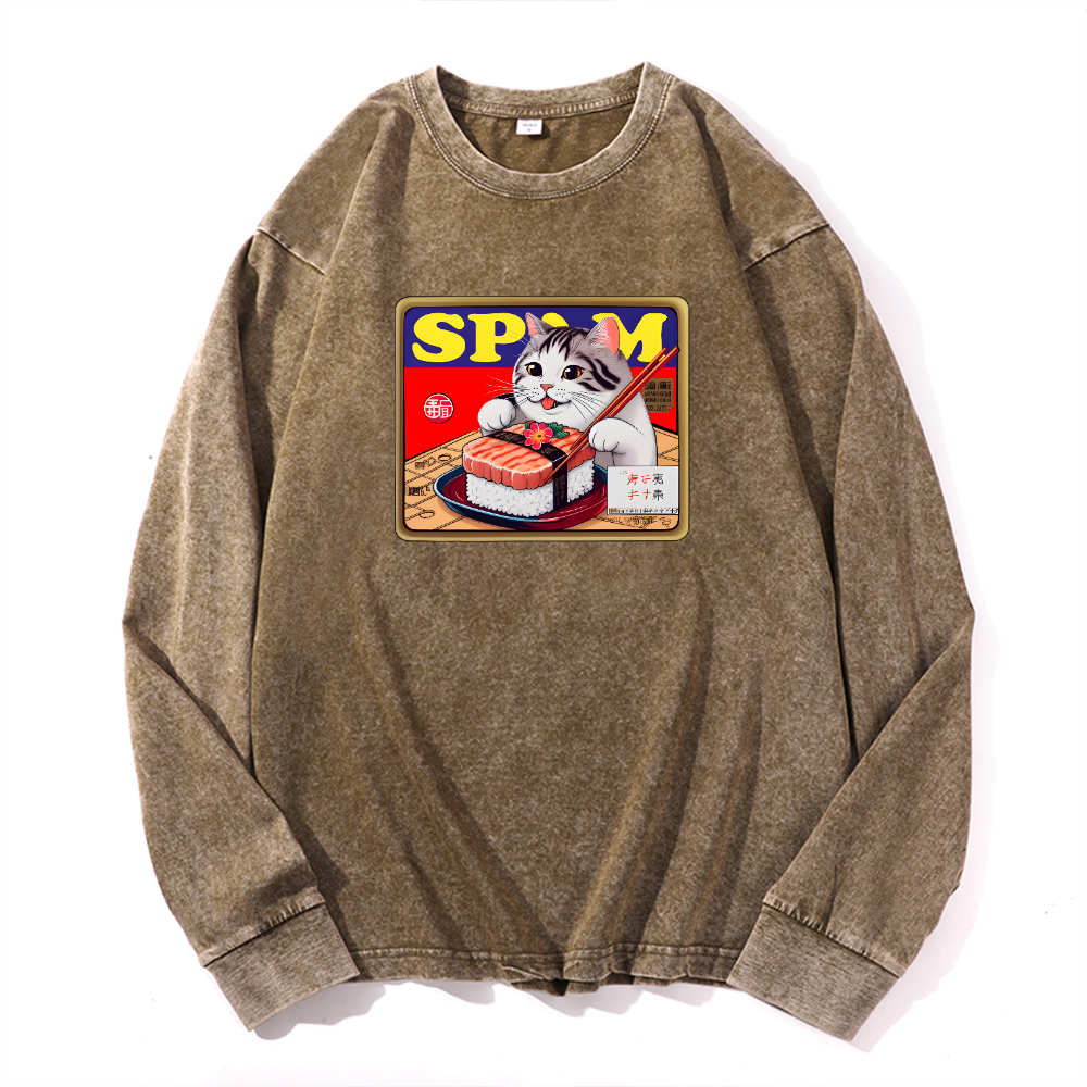 Spam Cat Vintage Cotton Wash Crewneck Sweatshirt