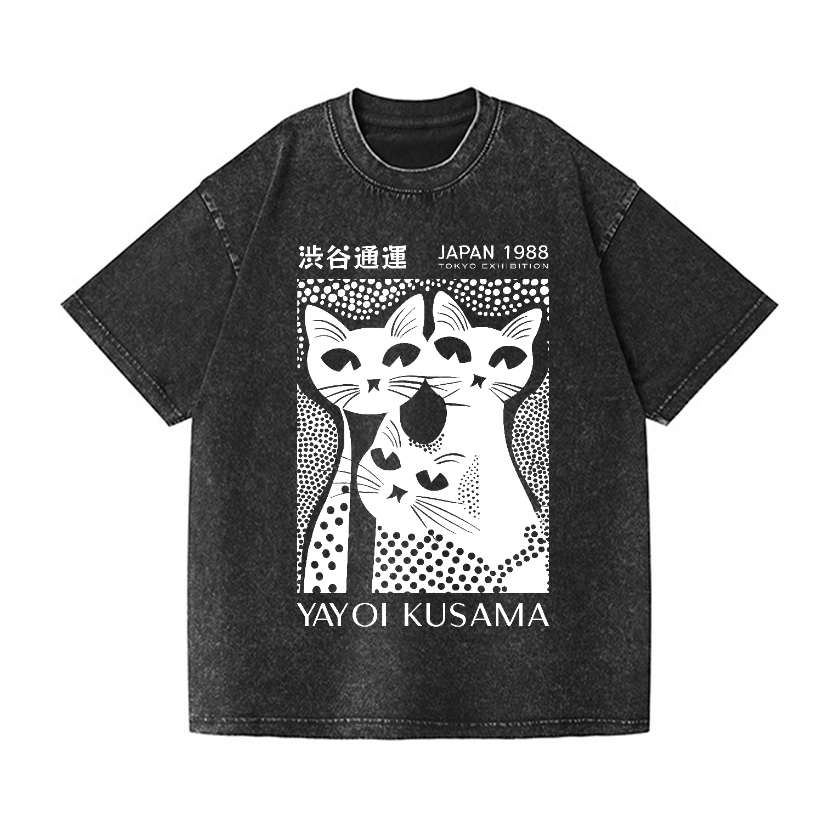 Yayoi Kusama Black Cat  Vintage Wash Japanese Design T-Shirt