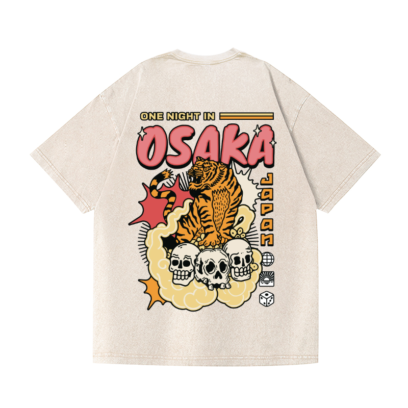 Osaka Tiger Vintage Wash Japanese Design Back Art T-Shirt