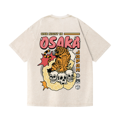 Osaka Tiger Vintage Wash Japanese Design Back Art T-Shirt