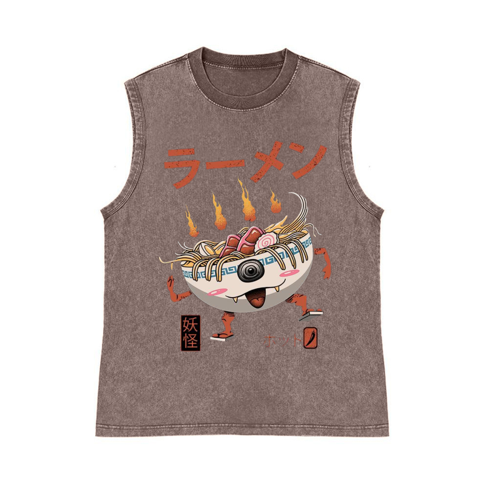 Ramen Monster Pure Cotton Wash-Dyed Sleeveless Tank Top