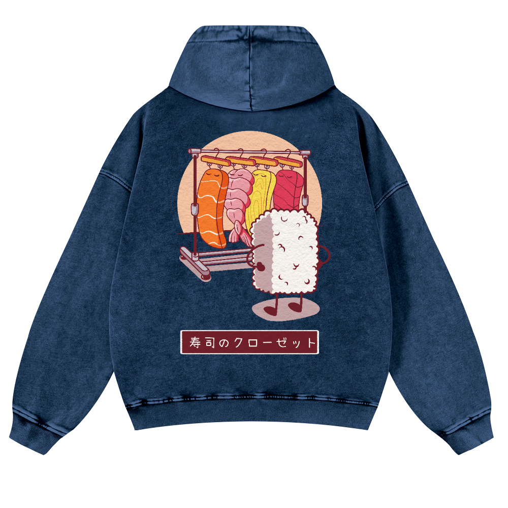 Sushi Vintage Washed Cotton Back Art Hoodie