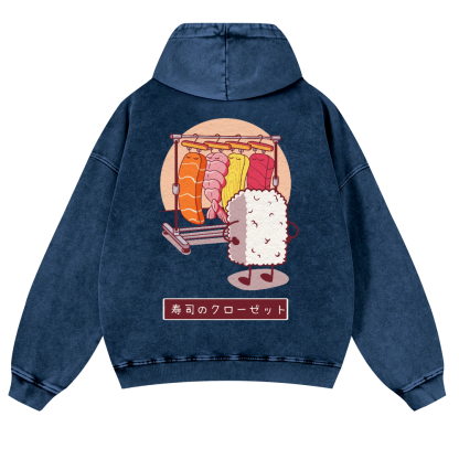 Sushi Vintage Washed Cotton Back Art Hoodie