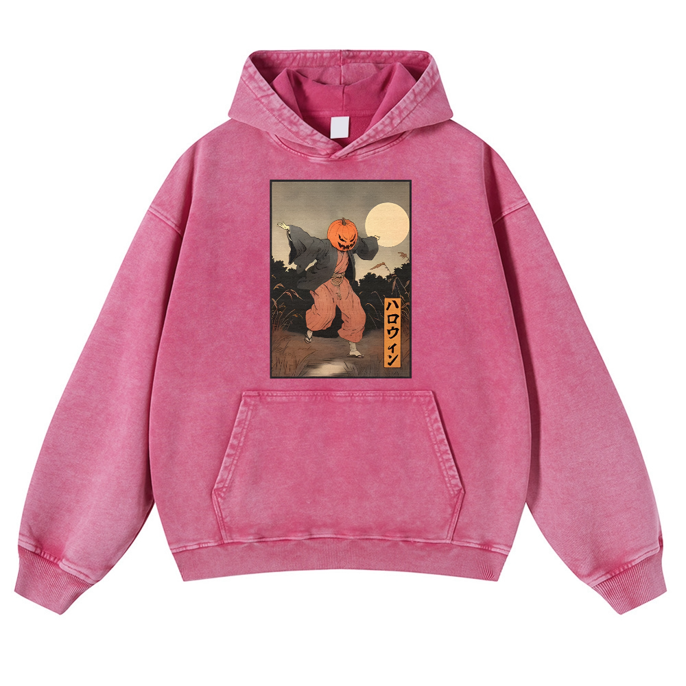 Kimono Pumpkin Person Vintage Washed Thick Cotton Hoodie