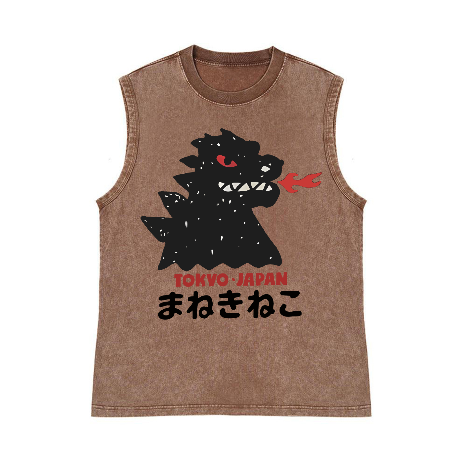 Godzilla Monster Tokyo Japan Pure Cotton Wash-Dyed Sleeveless Tank Top