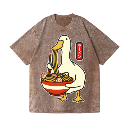 Duck and Ramen Vintage Wash Japanese Design T-Shirt