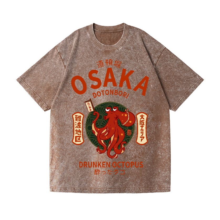Osaka Dotonbori Drunken Octopus Vintage Wash Japanese Design T-Shirt