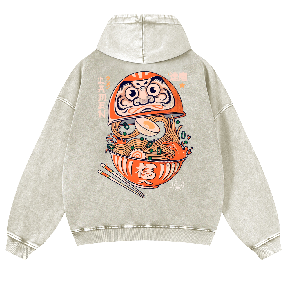 Daruma Ramen Vintage Washed Cotton Back Art Hoodie