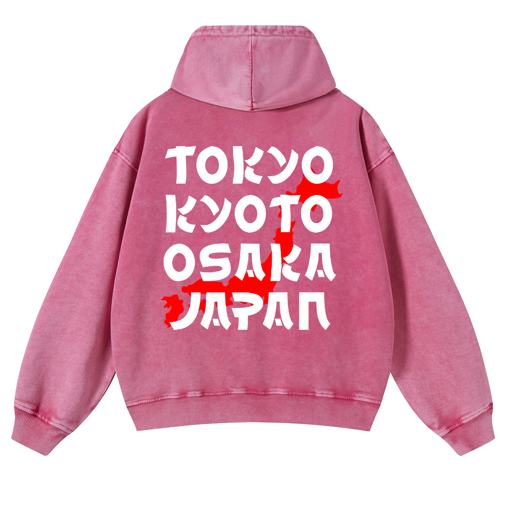 Tokyo Kyoto Osaka Japan Vintage Washed Cotton Back Art Hoodie