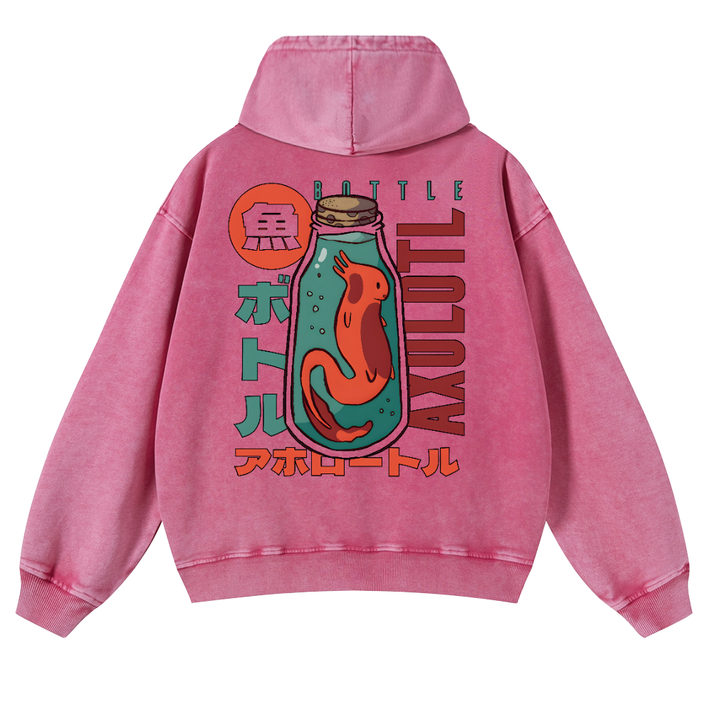 Axolotl Fish Vintage Washed Cotton Back Art Hoodie