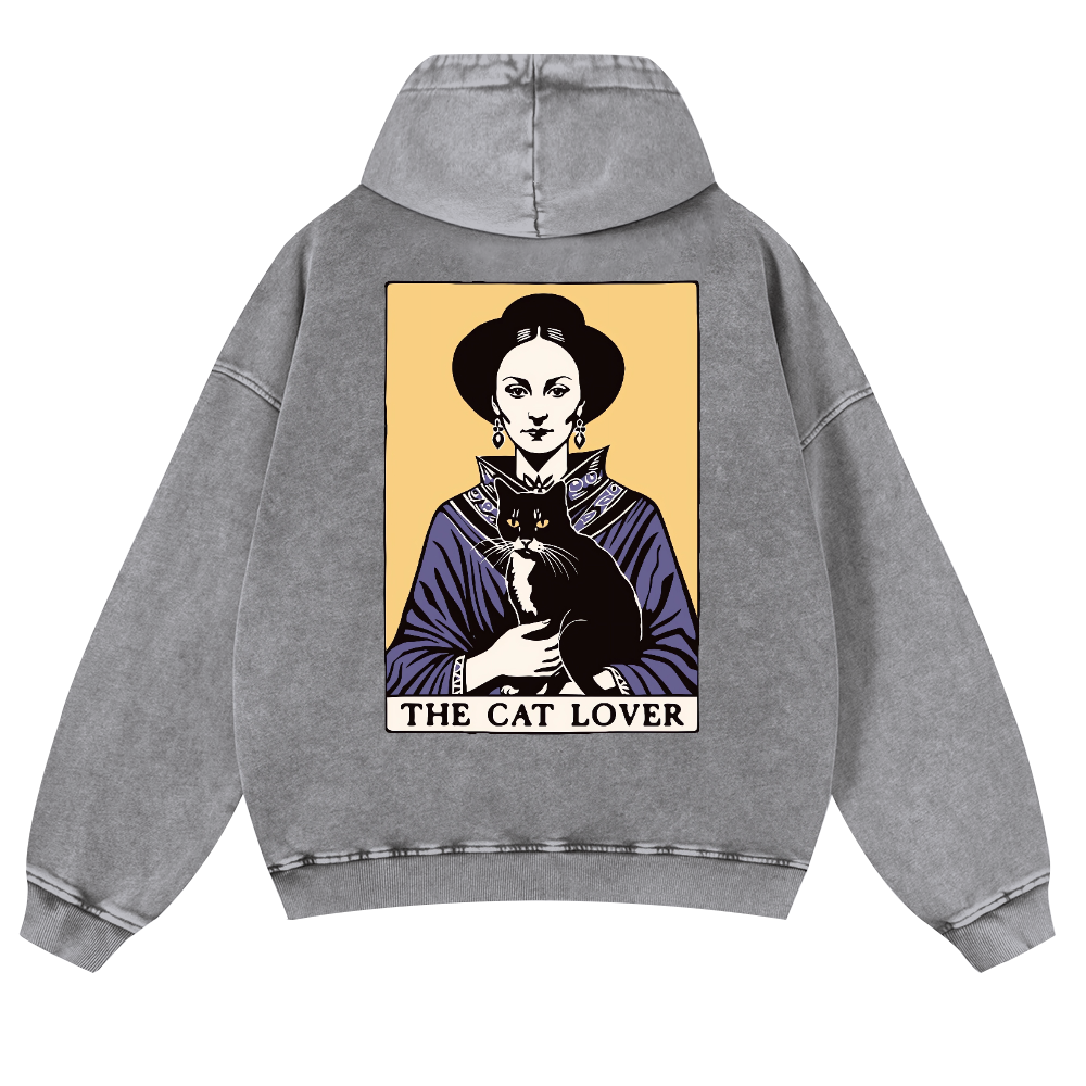 The Cat Lover Vintage Washed Cotton Back Art Hoodie
