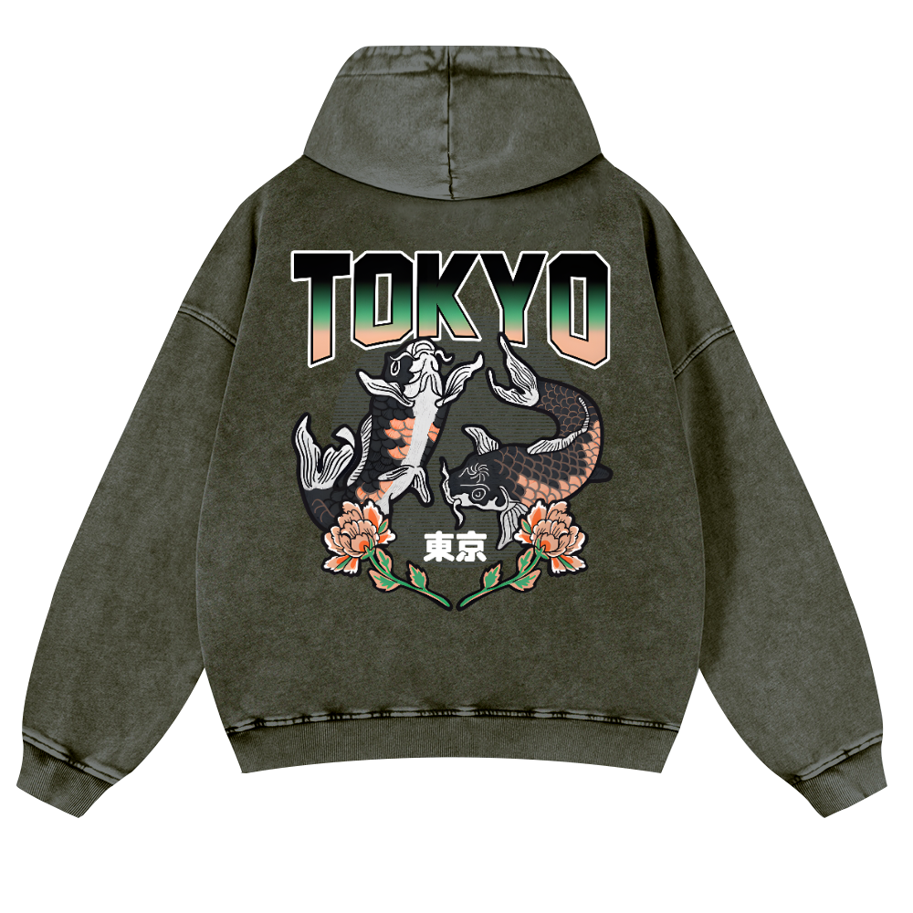 Tokyo Fish Vintage Washed Cotton Back Art Hoodie
