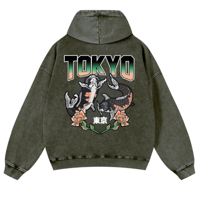 Tokyo Fish Vintage Washed Cotton Back Art Hoodie