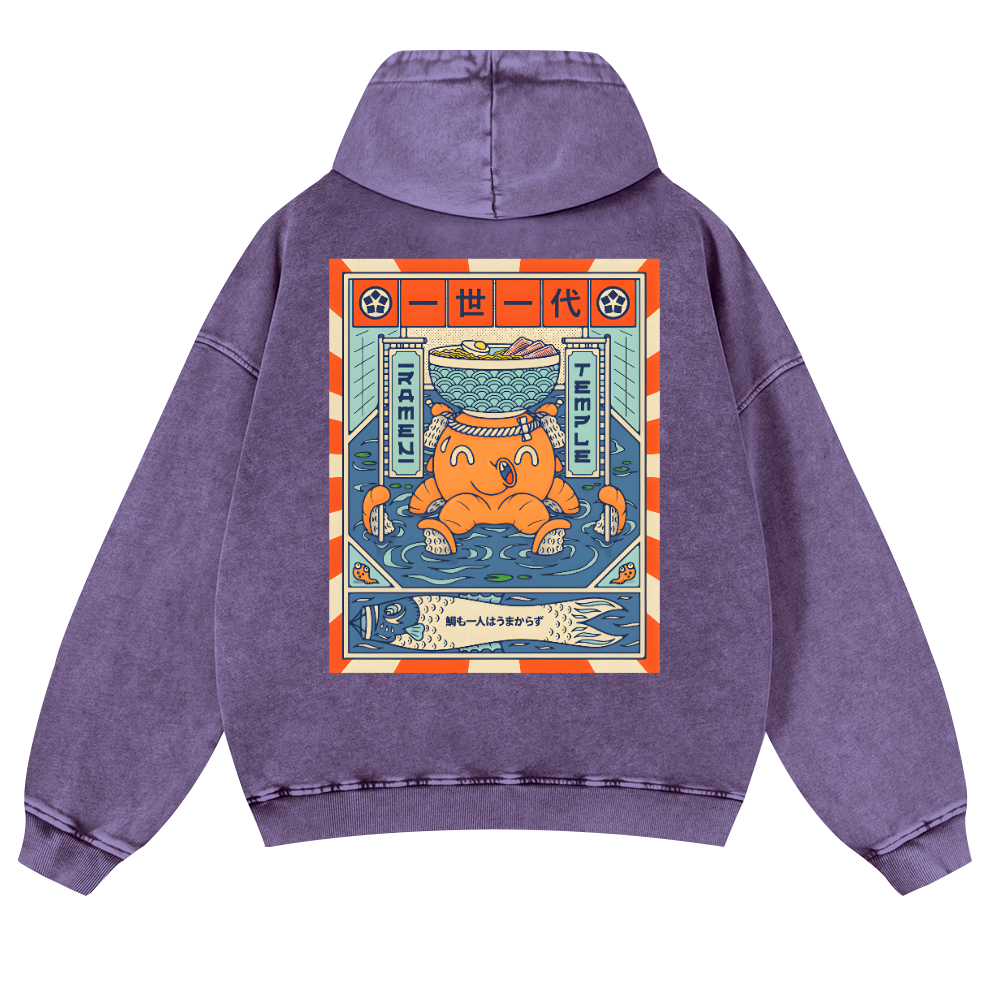 Ramen Octopus Vintage Washed Cotton Back Art Hoodie