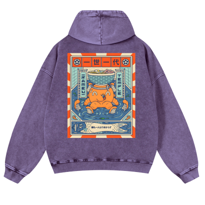 Ramen Octopus Vintage Washed Cotton Back Art Hoodie