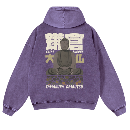 Kamakura Daibutsu Great Buddha Vintage Washed Cotton Back Art Hoodie
