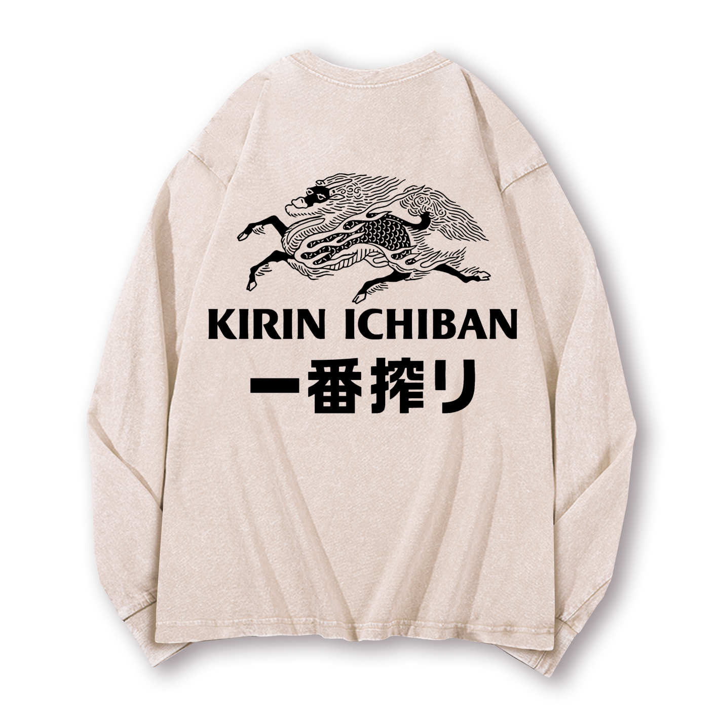 Kirin Ichiban Brewery Beer Vintage Washed Cotton Back Art Long-sleeve T-shirt