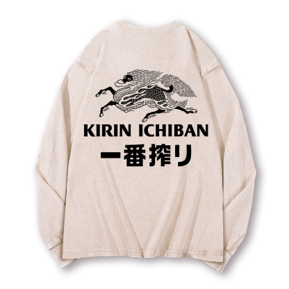 Kirin Ichiban Brewery Beer Vintage Washed Cotton Back Art Long-sleeve T-shirt