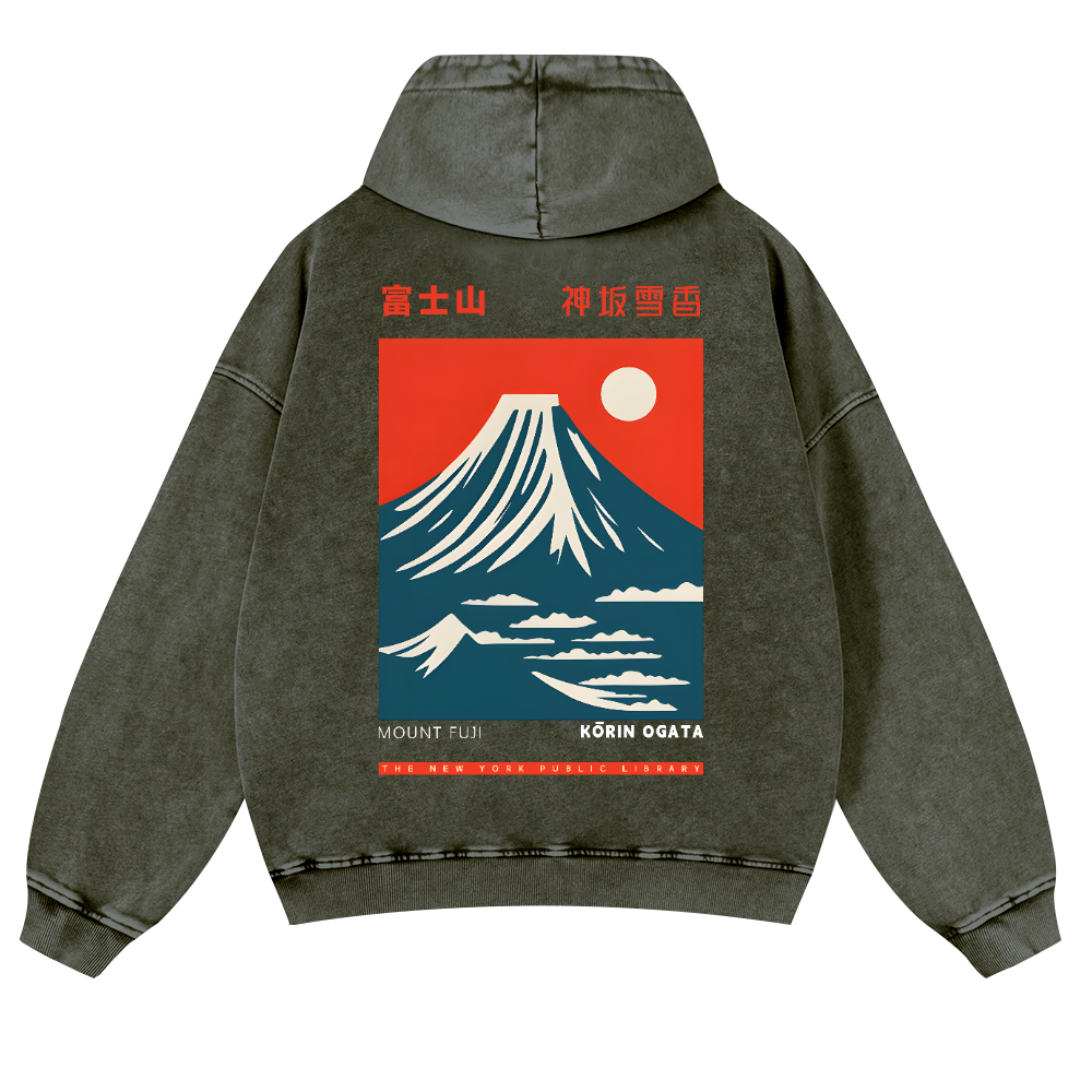 Mount Fuji Vintage Washed Cotton Back Art Hoodie