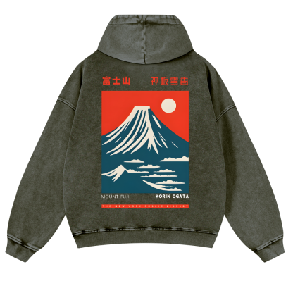 Mount Fuji Vintage Washed Cotton Back Art Hoodie