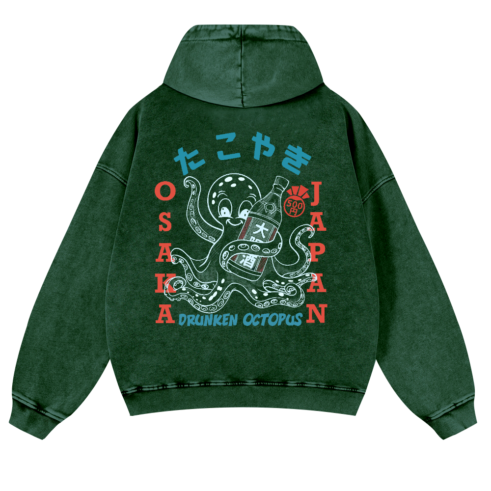 Osaka Drunken Octopus Vintage Washed Cotton Back Art Hoodie