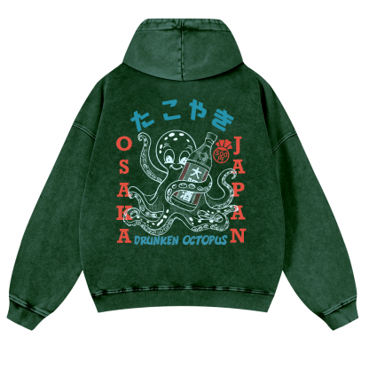Osaka Drunken Octopus Vintage Washed Cotton Back Art Hoodie