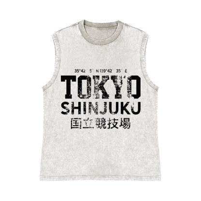 Tokyo Shinjuku Pure Cotton Wash-Dyed Sleeveless Tank Top