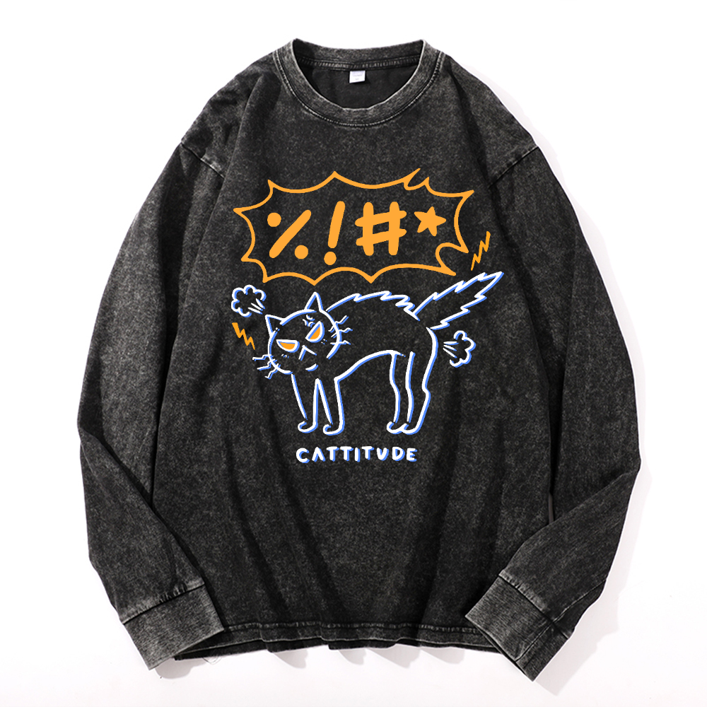 Cattitude Vintage Cotton Wash Crewneck Sweatshirt