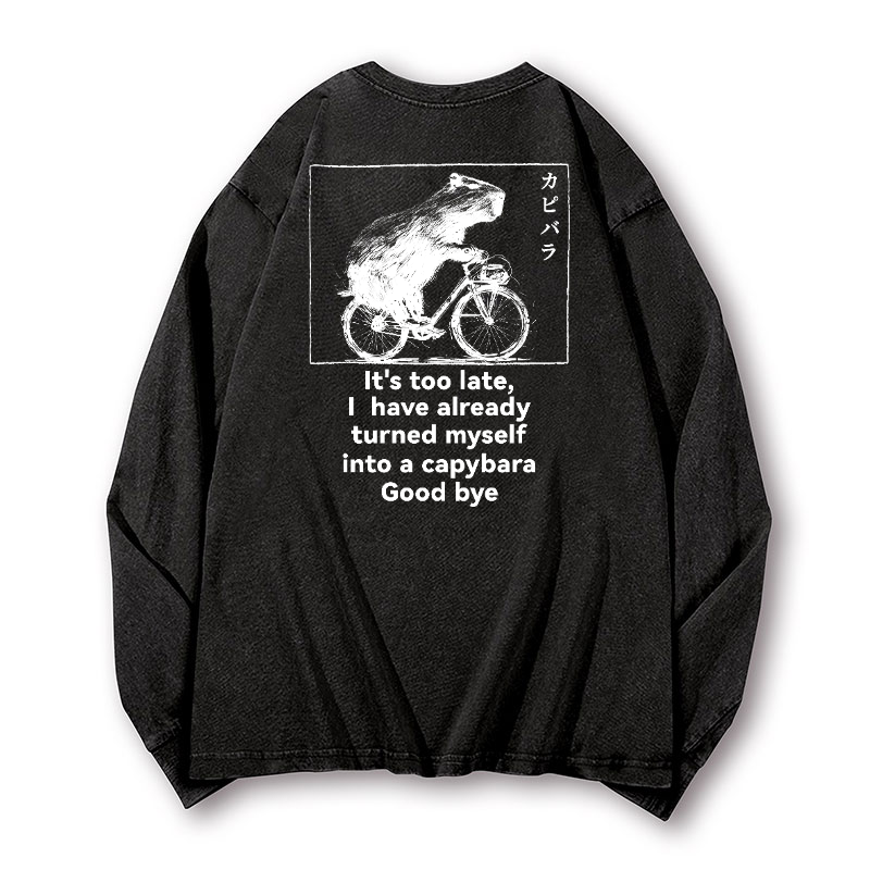 Capybara Vintage Washed Cotton Back Art Long-sleeve T-shirt
