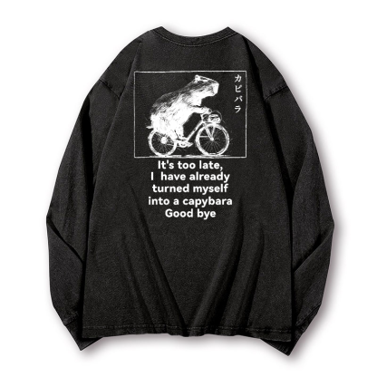 Capybara Vintage Washed Cotton Back Art Long-sleeve T-shirt