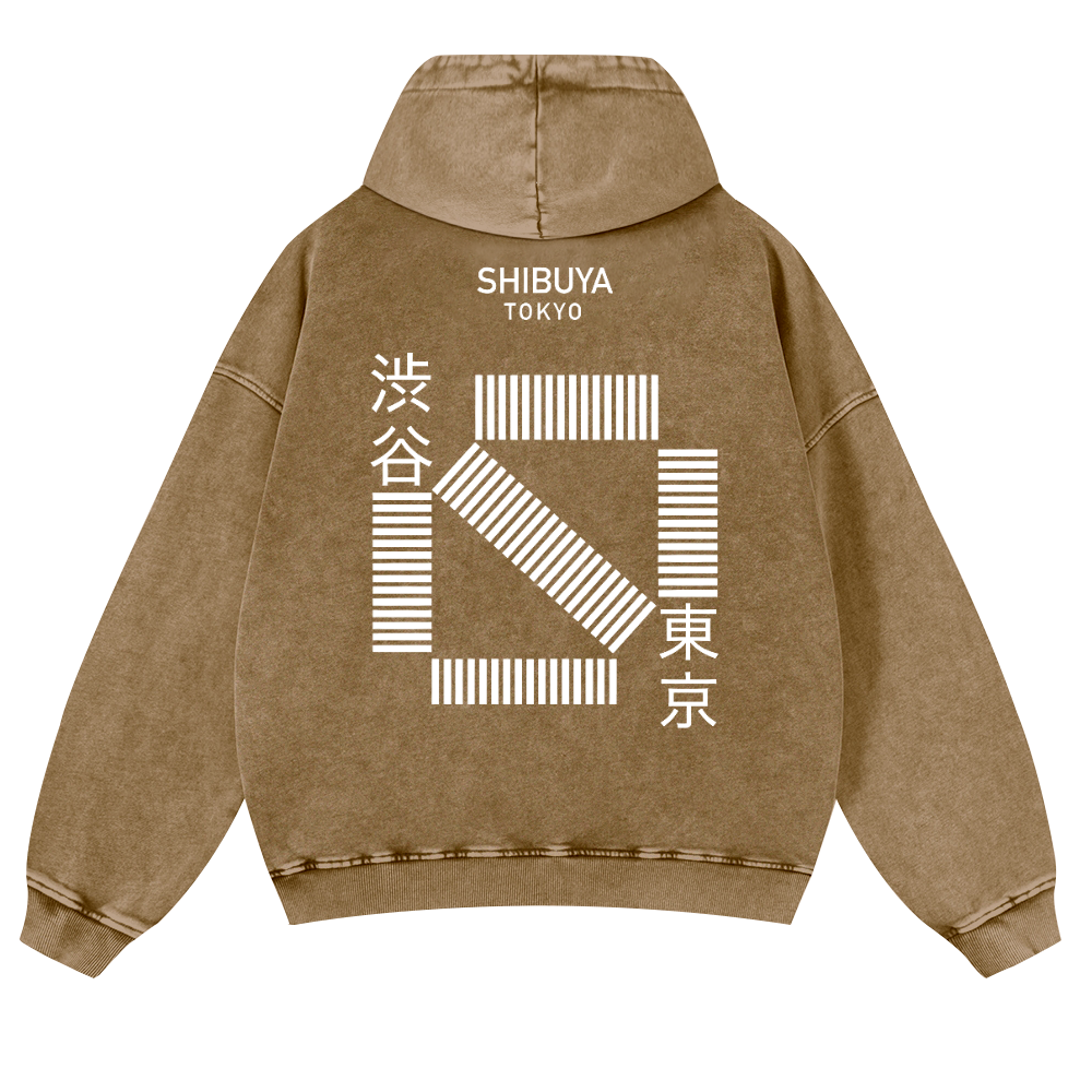 Shibuya Tokyo Vintage Washed Cotton Back Art Hoodie