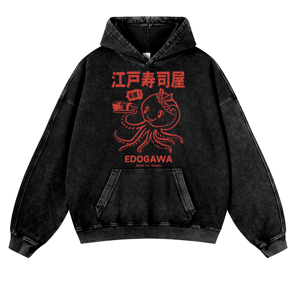 Edogawa Octopus Vintage Washed Thick Cotton Hoodie